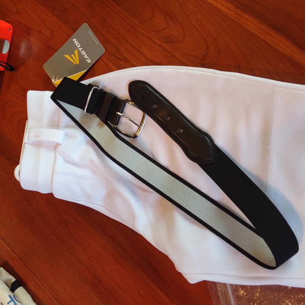 Baseball White Easton Pull-up Pants and Adidas belt